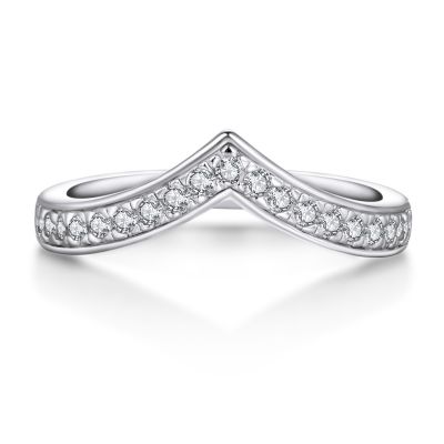 Sterling Silver V Shape Design Round Cut Women's Wedding Band