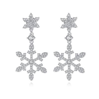 Sterling Silver Exquisite Snowflake Inspired Round Cut Drop Earrings