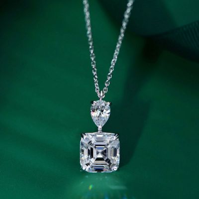 Sterling Silver Elegant Asscher With Pear Cut Necklace