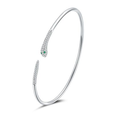 Sterling Silver Delicate Snake Inspired Round Cut Bangle Bracelet