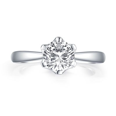 Sterling Silver Classic Six Prong Round Cut Solitaire Engagement Ring VEMG097