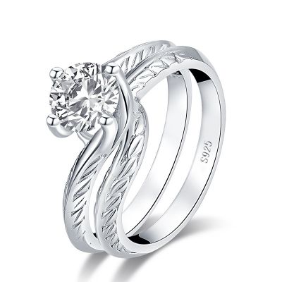 Sterling Silver Simple Twisted Round Cut Wedding Ring Set