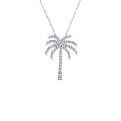 Sterling Silver Delicate Palm Tree Inspired Round Cut Necklace