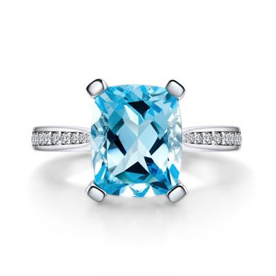 Sterling Silver Delicate Cushion Cut Stone In Blue Topaz Engagement Ring