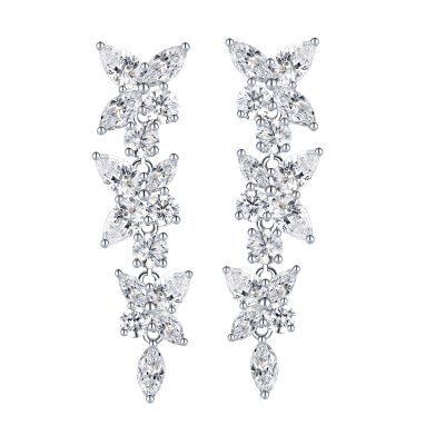 Sterling Silver Elegant Floral Marquise Cut Drop Earrings