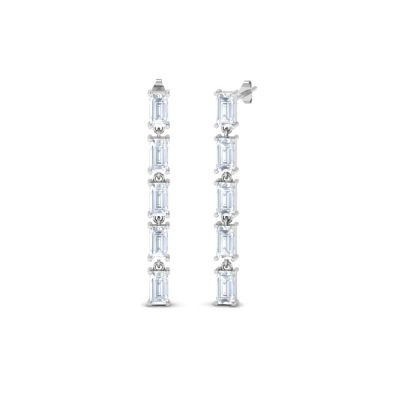 Sterling Silver Elegant Straight Baguette Cut Dangle Earrings