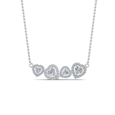 Sterling Silver Heart Link Design Halo Heart With Round Cut Necklace