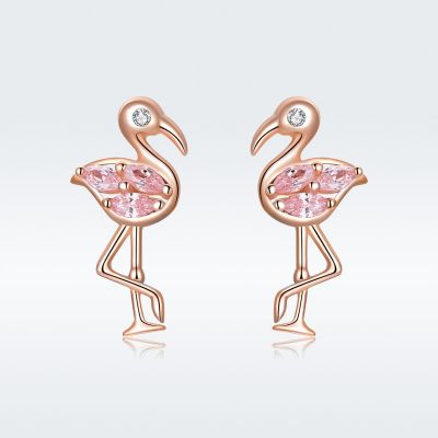 Sterling Silver Elegant Flamingo Inspired Marquise Cut Stud Earrings