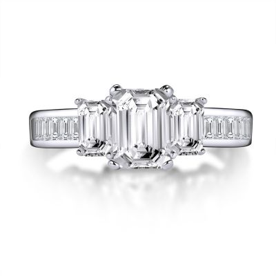 Sterling Silver Three Stone Emerald Cut Engagement Ring