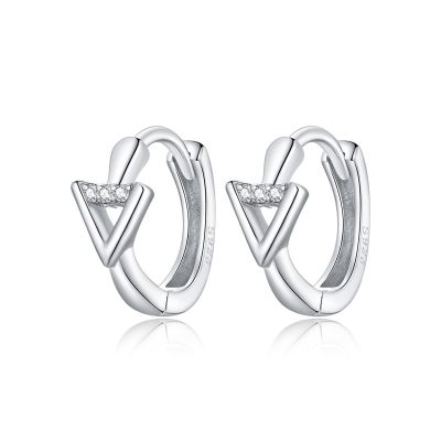 Sterling Silver Simple V Shape Design Round Cut Hoop Earrings