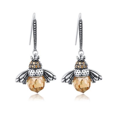 Sterling Silver Elegant Bee Inspired Round Cut Drop Earrings