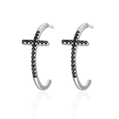 Sterling Silver Delicate Cross Design Round Cut Stud Earrings