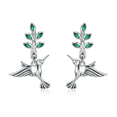 Sterling Silver Hummingbird Inspired Round With Marquise Cut Drop Earrings
