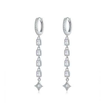 Sterling Silver Exquisite Halo With Round Cut Drop Earrings