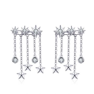 Sterling Silver Elegant Shining Star Round Cut Drop Earrings