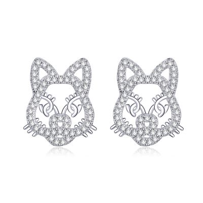 Sterling Silver Cute Tiger Inspired Round Cut Stud Earrings