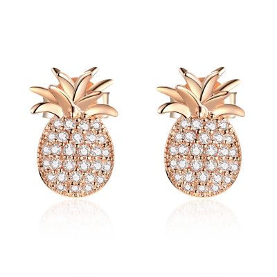 Sterling Silver Pineapple Inspired Round Cut Stud Earrings