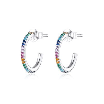 Sterling Silver Luxury Multi Color Round Cut Hoop Earrings