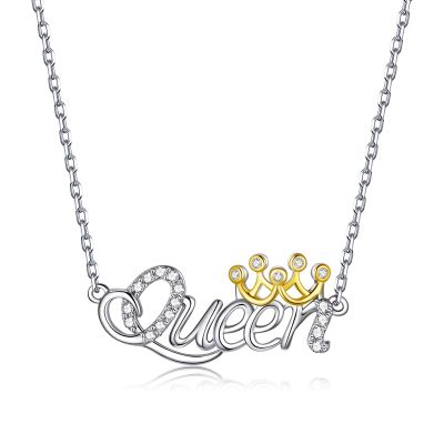 Sterling Silver You Are My Queen Two Tone Round Cut Necklace