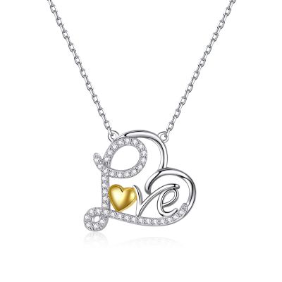 Sterling Silver Delicate Love Heart Shape Two Tone Round Cut Necklace