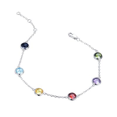 Sterling Silver Elegant Multi Color Round Cut Bolo Bracelet