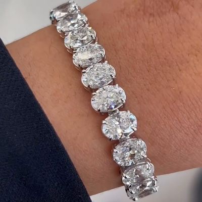 30ctw Oval Cut White Sapphire Handmade Tennis Bracelet