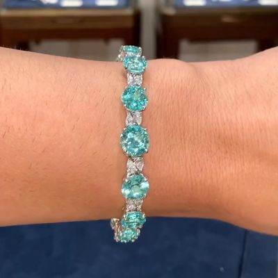 22ctw Round Cut Paraiba Tourmaline With Pear Cut White Sapphire Handmade Bracelet