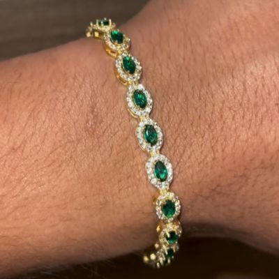 26ct Oval Cut Emerald Luxury Handmade Sterling Silver Plated Yellow Gold Bracelet