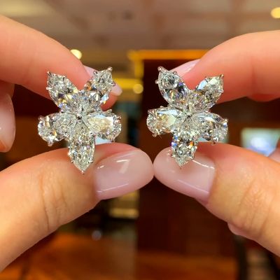 15ct Marquise and Pear Cut White Diamond Flower Earrings