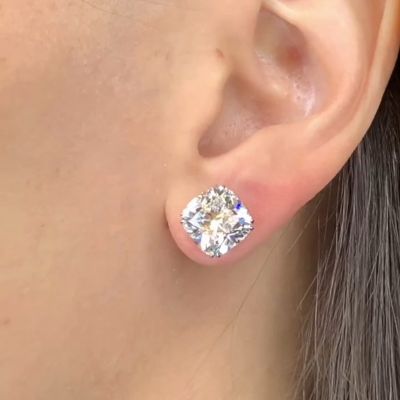 10.4ctw Cushion Cut White Sapphire Handmade Sterling Silver Stud Earrings