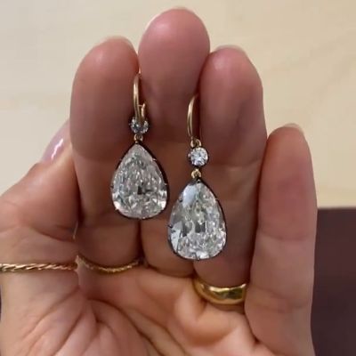 7ct Pear Cut White Sapphire Rose Gold Drop Earrings