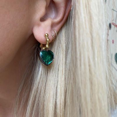 5.6ct Heart Cut Emerald Yellow Gold Chic Drop Earrings