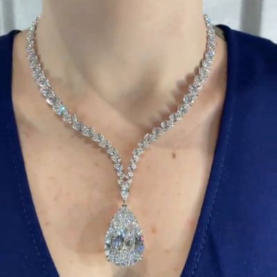 54ct Pear Cut White Sapphire Silver Handmade Pendant Neckalce