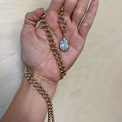 9ct Pear Cut White Sapphire Rose Gold Ball Chain Necklace 