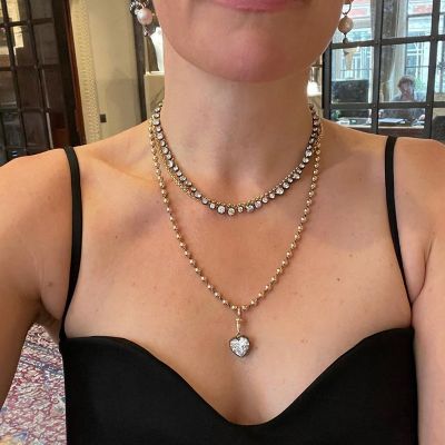 5ct Heart Cut White Sapphire Ball Chain Necklace in Rose Gold