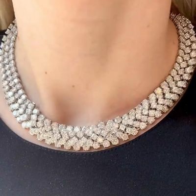 Round Cut White Sapphire Stars Handmade Statement Necklace