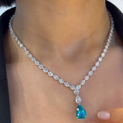 6ct Pear Cut Paraiba Tourmaline Handmade Classic Pendant Necklace