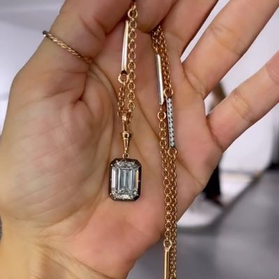 9ct Emerald Cut White Sapphire Fashion Rose Gold Necklace