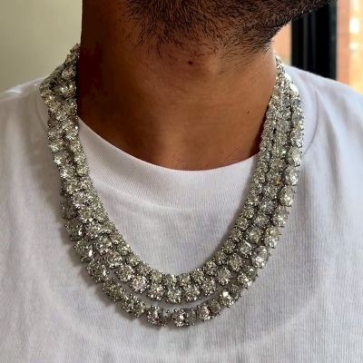 230ctw Round & Oval Cut White Sapphire Layered Men's Tennis Chain Necklace