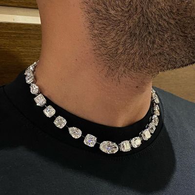 55ctw Multi-Cut White Sapphire Handmade Men's Statement Necklace