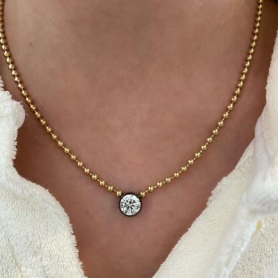 2ct Round Cut White Sapphire Ball Chain Handmade Sterling Silver Necklace in Yellow Gold