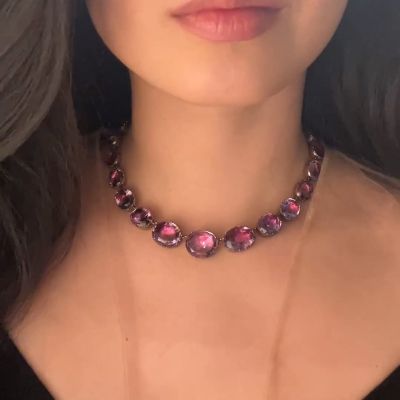 120ctw Oval Cut Amethyst Rivière Necklace in Yellow Gold