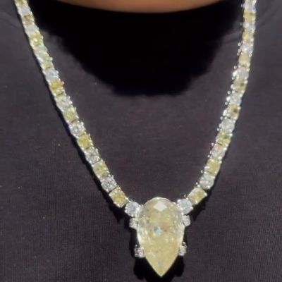 92ctw Pear Cut Yellow Sapphire Handmade Sparkling Men's  Necklace
