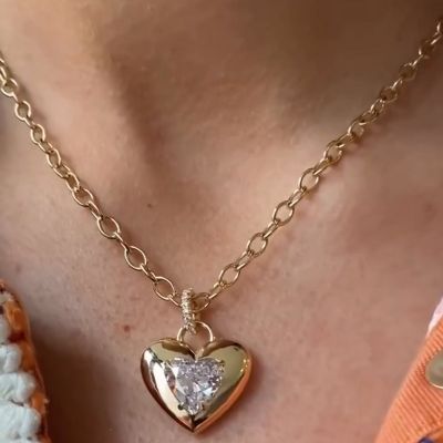 3.5ct Heart Cut White Sapphire Set in Heart Yellow Gold Pendant Necklace