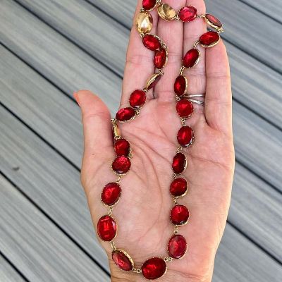 59ctw Oval Cut Ruby Handmade Yellow Gold Rivière Necklace