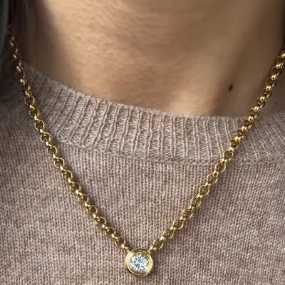 4.5ct Round Cut White Sapphire Yellow Gold Link Chain Necklace