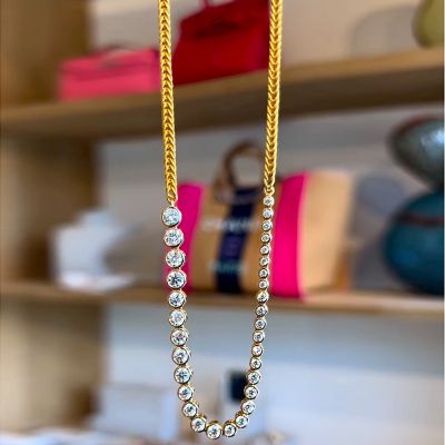 13ctw Round Cut White Sapphire Link Chain Yellow Gold Necklace