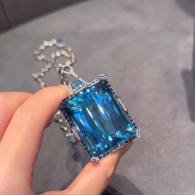 95ct Emerald Cut Aquamarine Handmade Necklace