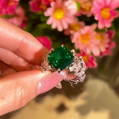 6.6 CT Radiant Cut Emeralds Mix With White Sapphire Vintage Engagement Ring