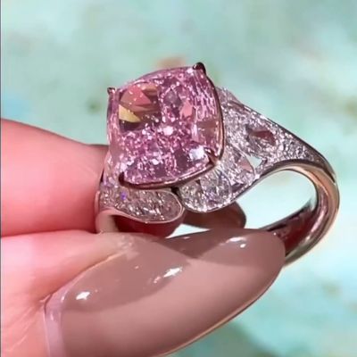 3.9ct Cushion Cut Pink Sapphires Vintage Engagement Ring